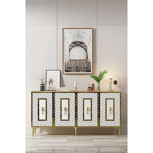 Consola, Hanah Home, Puma 150, 150x75x32 cm, PAL , Stejar Safir / Alb / Auriu imagine