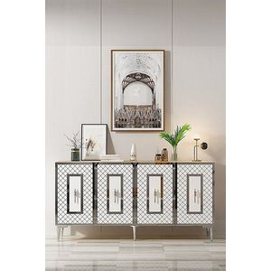 Consola, Hanah Home, Puma 150, 150x75x32 cm, PAL , Stejar Safir / Alb / Argintiu imagine