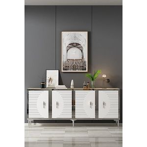 Consola, Hanah Home, Tuna 180, 180x75x32 cm, PAL , Stejar Safir / Alb / Argintiu imagine