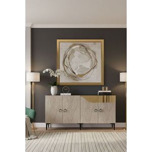 Consola, Hanah Home, Gama 150, 150x75x32 cm, PAL , White / Travertine / Gold imagine