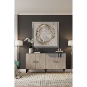 Consola, Hanah Home, Gama 150, 150x75x32 cm, PAL , White / Travertine / Silver imagine