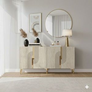 Consola, Hanah Home, Meyra 150, 150x75x32 cm, PAL , White / Travertine / Gold imagine