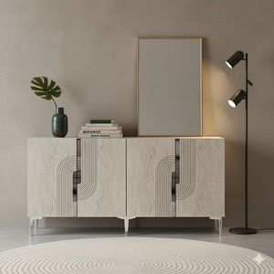 Consola, Hanah Home, Meyra 150, 150x75x32 cm, PAL , White / Travertine / Silver imagine