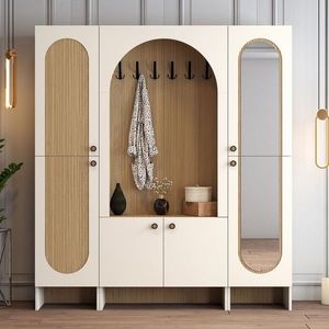 Cuier de perete, Hanah Home, Palermo Klm, 180x200.6x37 cm, PAL, Crem / Stejar imagine