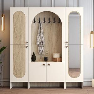 Cuier de perete, Hanah Home, Palermo Klm, 180x200.6x37 cm, PAL, Cream / Travertine imagine