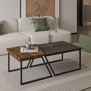 Set masute de cafea, Hanah Home, Verona P0024623, PAL, Antracit / Nuc rustic imagine