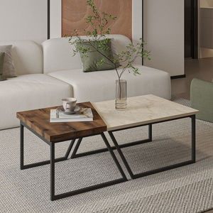 Set masute de cafea, Hanah Home, Verona P0024623, PAL, Travertin / Nuc rustic imagine