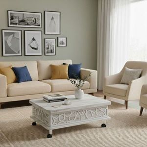 Masuta de cafea, Hanah Home, Adt, 90x40x60 cm, PAL, Alb antic imagine