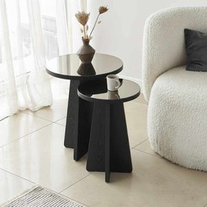 Set masute 2 piese, Hanah Home, Luna, PAL, Negru/Bronz imagine