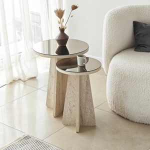 Set masute 2 piese, Hanah Home, Luna, PAL, Travertine / Bronze imagine