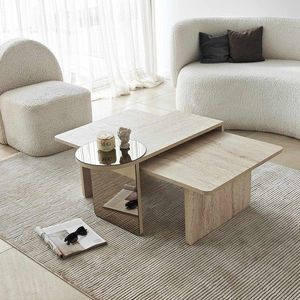 Set masute 2 piese, Hanah Home, Luna, PAL, Travertine / Bronze imagine