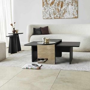 Set masute Nesting 4 piese, Hanah Home, Luna, PAL, Negru/Bronz imagine