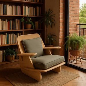 Fotoliu, Hanah Home, Stylish, 55x60x55 cm, 100% BIRCH PLYWOOD, Lemn natural / Kaki imagine