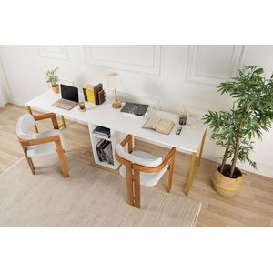 Birou, Hanah Home, Twin Study Desk, 240x74x60 cm, PAL, Alb/Auriu imagine