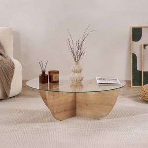 Masuta de cafea, Hanah Home, Liya, 90x30x90 cm, Sticla temperata , Maro imagine