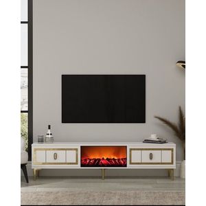 Comoda TV, Hanah Home, Orion Fireplace, 150x44.6x29.6 cm, PAL , Alb/Auriu imagine