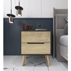 Noptiera, Hanah Home, Flora, 50x60x44 cm, PAL, Stejar antracit / safir imagine