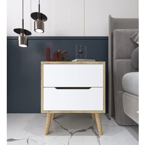 Noptiera, Hanah Home, Flora, 50x60x44 cm, PAL, Stejar Safir / Alb imagine