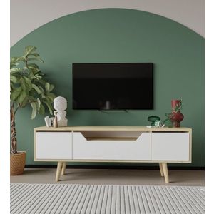 Comoda TV, Hanah Home, Roma 150, 150x53x29.8 cm, PAL, Stejar Safir / Alb imagine