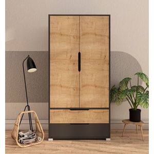 Dulap pentru haine, Hanah Home, Flora 90, 90x183x45 cm, PAL, Stejar antracit / safir imagine