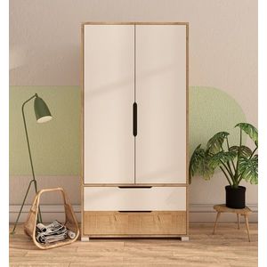 Dulap pentru haine, Hanah Home, Flora 90, 90x183x45 cm, PAL, Stejar Safir / Alb imagine