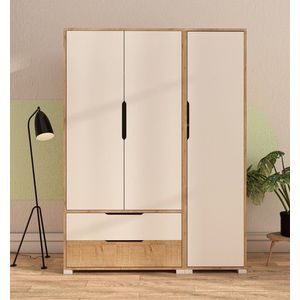 Dulap pentru haine, Hanah Home, Flora 137, 137x183x45 cm, PAL, Stejar Safir / Alb imagine