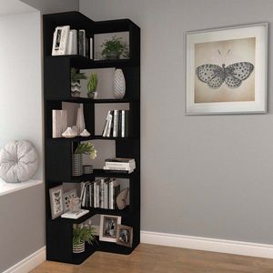 Corp biblioteca, Hanah Home, CPT4808-192, 55x192x27 cm, Placaj, Negru imagine