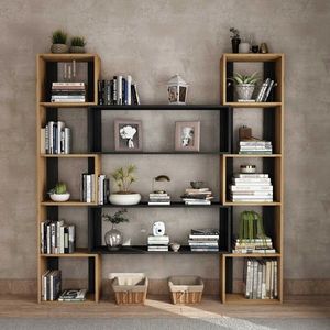 Corp biblioteca, Hanah Home, CPT6011-200, Lemn, Natural / Negru imagine