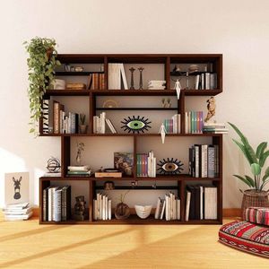 Corp biblioteca, Hanah Home, CPT6007-200, 200x200x30 cm, Lemn, Maro imagine