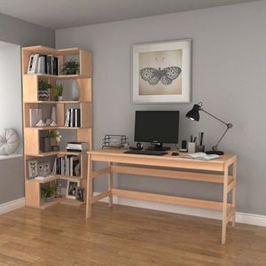 Set birou si biblioteca, Hanah Home, CPT4801-150, 55x192x27 cm, Placaj, Natural imagine