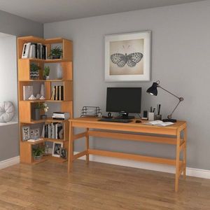 Set birou si biblioteca, Hanah Home, CPT4802-150, 55x192x27 cm, Placaj, Maro imagine