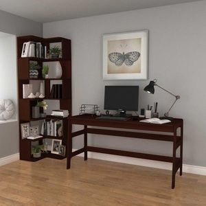 Set birou si biblioteca, Hanah Home, CPT4803-150, 55x192x27 cm, Placaj, Maro imagine