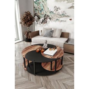 Set masute de cafea, Hanah Home, Yi Yang4L 70, MDF , Nuc / Negru imagine