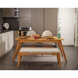 Set masa si scaune, 4 piese, Hanah Home, Touch (2S-1B) v2, Lemn, Stejar / Bej imagine