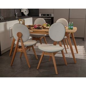 Set masa si scaune, 5 piese, Hanah Home, Touch (4S), Lemn, Stejar / Bej imagine