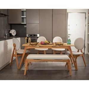 Set masa si scaune, 6 piese, Hanah Home, Touch (4S-1B) v2, Lemn, Stejar / Bej imagine