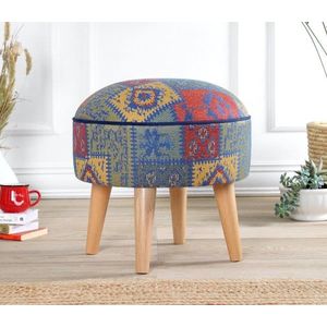 Taburet, Atelier del Sofa, 209FLF1422, 50% bumbac, 50% in, Albastru imagine