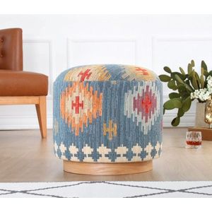 Taburet, Atelier del Sofa, 209FLF1437, 50% bumbac, 50% in, Albastru imagine