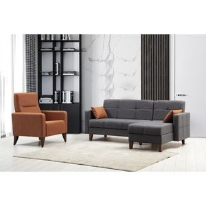 Set de canapea, Atelier del Sofa, 730MST1320, Metal / Lemn, Gri inchis imagine