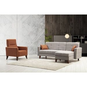 Set de canapea, Atelier del Sofa, 730MST1317, Metal / Lemn, Gri deschis imagine