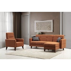 Set de canapea, Atelier del Sofa, 730MST1319, Metal / Lemn, Caramiziu imagine