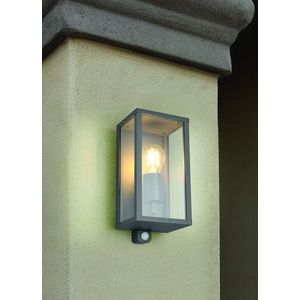 Aplica de perete pentru exterior cu senzor Garonne, TRIO, 14x13.5x29 cm, 60W, 1x E27, aluminiu, antracit imagine