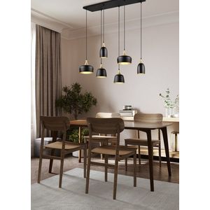 Lustra Chiraz, TRIO, 90.5x32.5x150 cm, 25W, 6x E14, metal, negru mat/auriu imagine