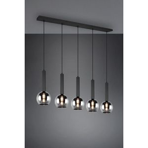 Lustra Clayton, TRIO, 115x20x150 cm, 28W, 5x E27, metal, negru mat imagine