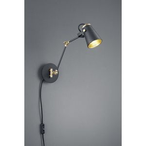 Lampa de perete Edward, TRIO, 12x25 cm, 40W, 1x E14, metal, negru mat/auriu imagine