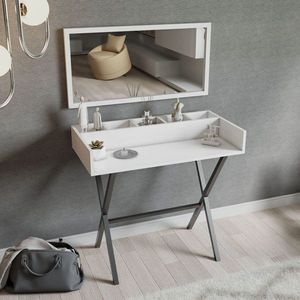 Masa de machiaj, Hanah Home, Atina, 100x91x50 cm, Alb/Negru imagine