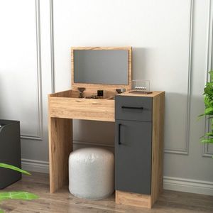 Masa de machiaj, Hanah Home, Inci, 77x108.8x37.3 cm, Pin Atlantic / Antracit imagine