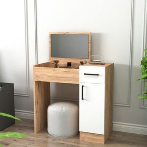 Masa de machiaj, Hanah Home, Inci, 77x108.8x37.3 cm, Pin Atlantic / Alb imagine