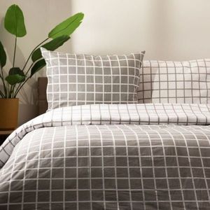 Lenjerie de pat King Size, Reyes, Homla, 3 piese, 200x220 cm, bumbac, gri/alb imagine