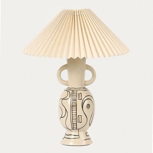 Lampa de masa Teta, Homla, 35.5x44 cm, 60W, 1x E27, ceramica/bumbac, bej imagine